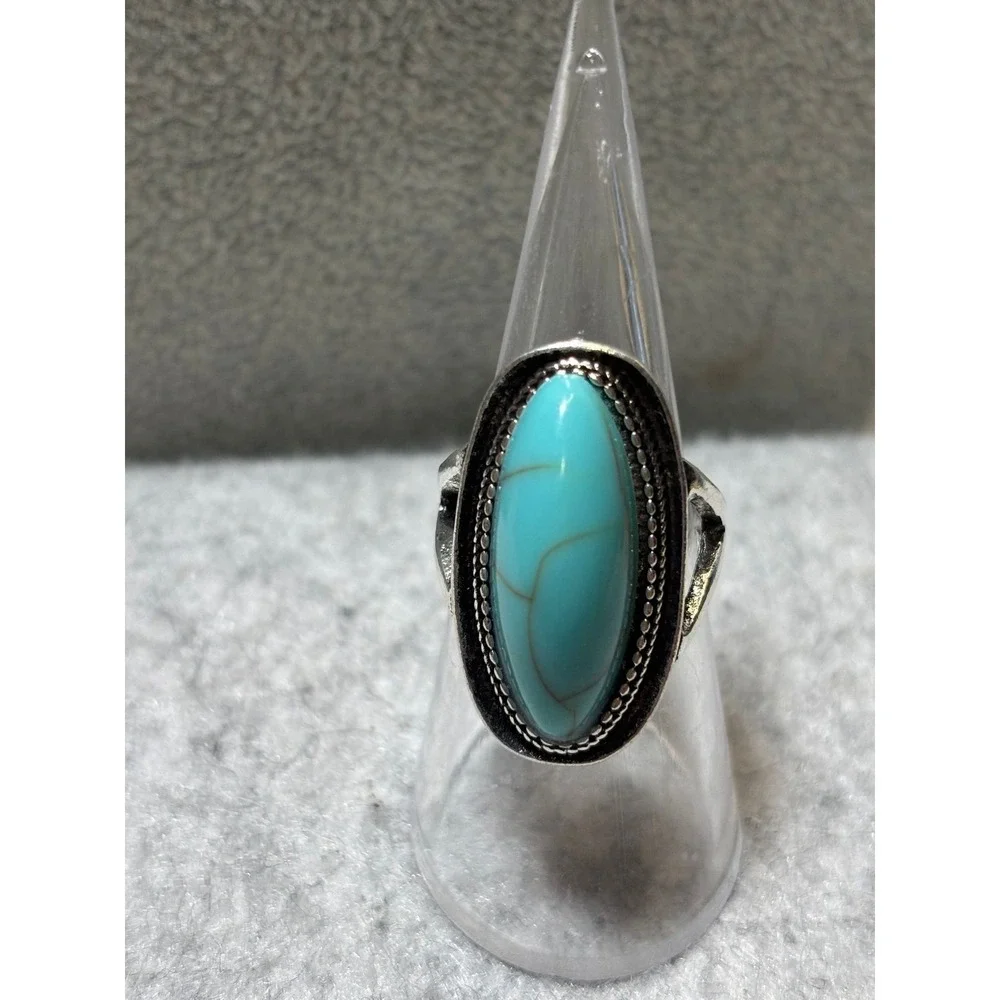#22. Silver-tone Oval Faux Turquoise Ring